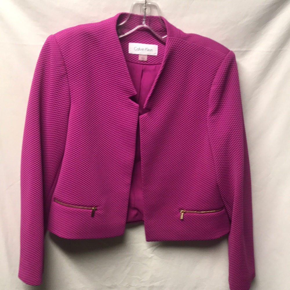 Calvin Klein Women's Fuchsia Pink Textured Open Front Jacket Blazer -Size 12P